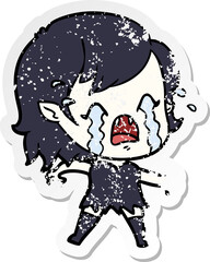 distressed sticker of a cartoon crying vampire girl