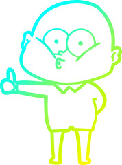 cold gradient line drawing cartoon bald man staring