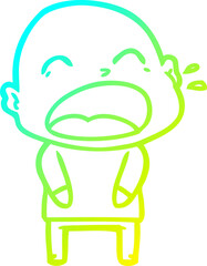 cold gradient line drawing cartoon shouting bald man