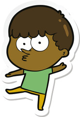 sticker of a cartoon curious boy