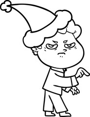 line drawing of a angry man wearing santa hat