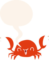 cartoon crab and speech bubble in retro style