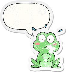 cute cartoon frog and speech bubble distressed sticker