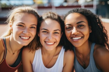 Fototapeta premium Smiling portrait of a group of young female basketball players