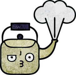 retro grunge texture cartoon steaming kettle