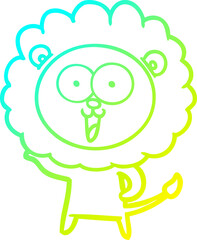 Obraz premium cold gradient line drawing happy cartoon lion