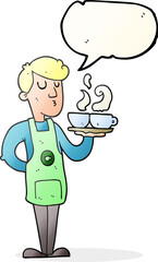 speech bubble cartoon barista serving coffee