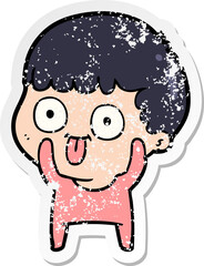 distressed sticker of a cartoon man staring