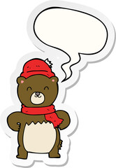 cute cartoon bear and speech bubble sticker
