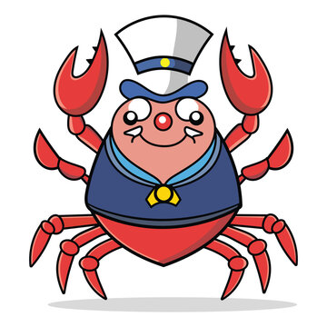 vector crab sea animal little sailor man cartoon illustration