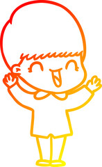 warm gradient line drawing happy cartoon boy