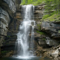 Scenic waterfall in slow motion flow