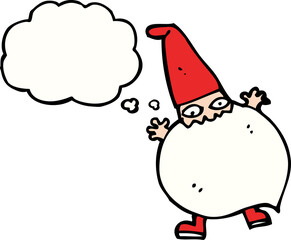 cartoon tiny santa with thought bubble