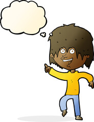 cartoon happy boy with thought bubble