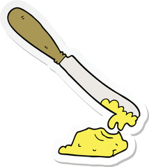 sticker of a cartoon knife spreading butter