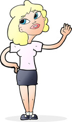 cartoon woman waving