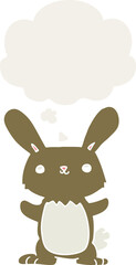 cute cartoon rabbit and thought bubble in retro style