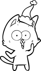 funny line drawing of a cat wearing santa hat