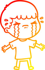 warm gradient line drawing cartoon man crying