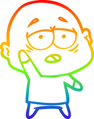 Obraz premium rainbow gradient line drawing cartoon tired bald man