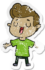 distressed sticker of a happy cartoon man