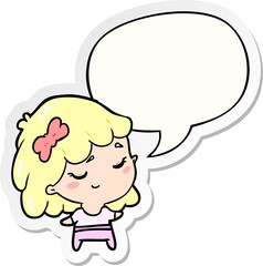 cute cartoon happy girl and speech bubble sticker