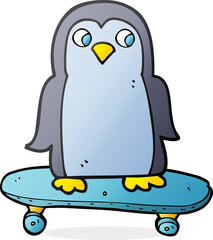 cartoon penguin riding skateboard