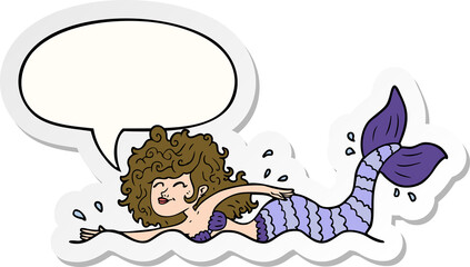 cartoon mermaid and speech bubble sticker