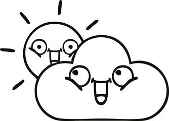 line drawing cartoon sunshine and cloud