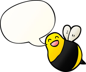 cartoon bee and speech bubble in smooth gradient style