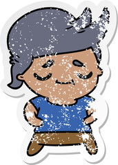distressed sticker cartoon of kawaii cute grey haired man