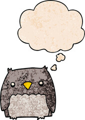 cute cartoon owl and thought bubble in grunge texture pattern style