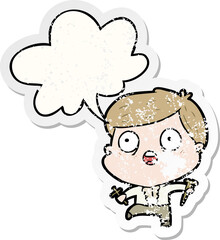 cartoon frightened man hunting halloween vampires and speech bubble distressed sticker
