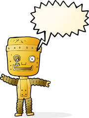 cartoon funny gold robot with speech bubble