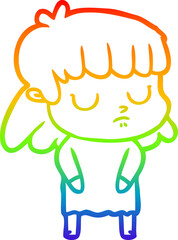 rainbow gradient line drawing cartoon indifferent woman