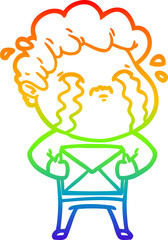 rainbow gradient line drawing cartoon man crying