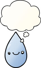 cartoon cute raindrop and thought bubble in smooth gradient style