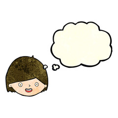 cartoon happy face with thought bubble