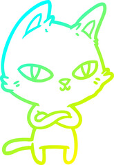 cold gradient line drawing cartoon cat staring