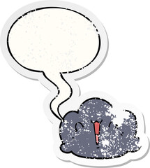 happy cloud cartoon and speech bubble distressed sticker