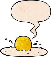 cartoon fried egg and speech bubble in retro texture style