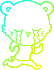 cold gradient line drawing crying cartoon bear running