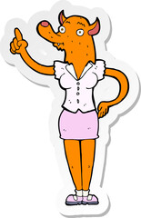 sticker of a cartoon fox woman with idea