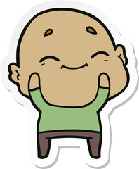 sticker of a cartoon happy bald man