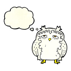 cartoon wise old owl with thought bubble