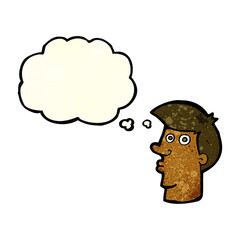 cartoon confused man with thought bubble