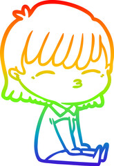 rainbow gradient line drawing cartoon woman