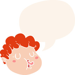 cartoon male face and speech bubble in retro style