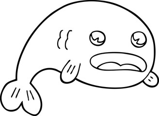 line drawing cartoon of a fish