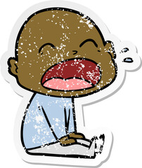 distressed sticker of a cartoon shouting bald man